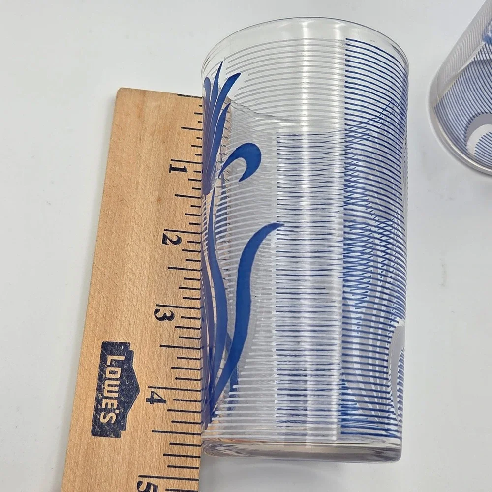 Unbranded Tulip Tumbler Glasses Set of 6 Blue White Floral Vintage Style 10oz